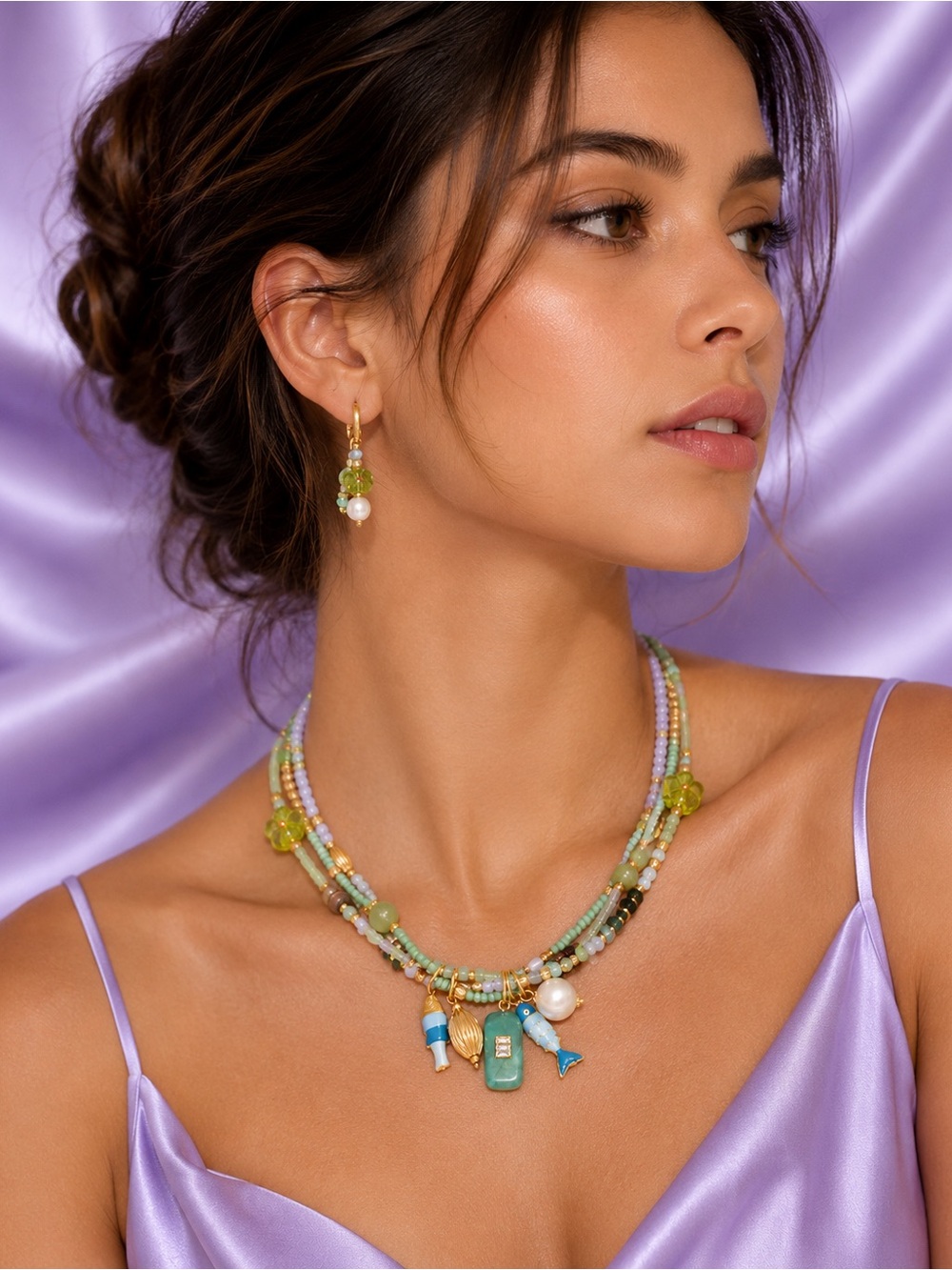 Seafoam Treasure Mint Beaded Charm Necklace - Picture 2 of 16